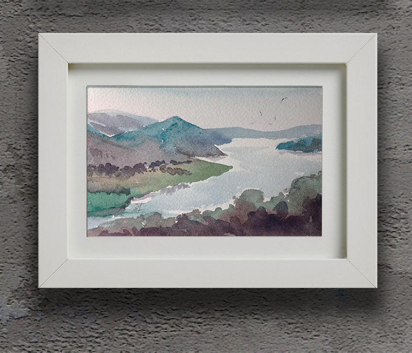 Painting in the interior: Landscape with a river, miniature