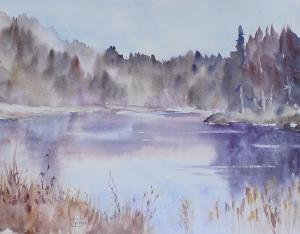 Watercolor: Misty Lake