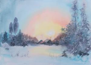 Watercolor: Winter Sunset