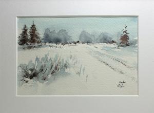 Watercolor: Winterscape, miniature