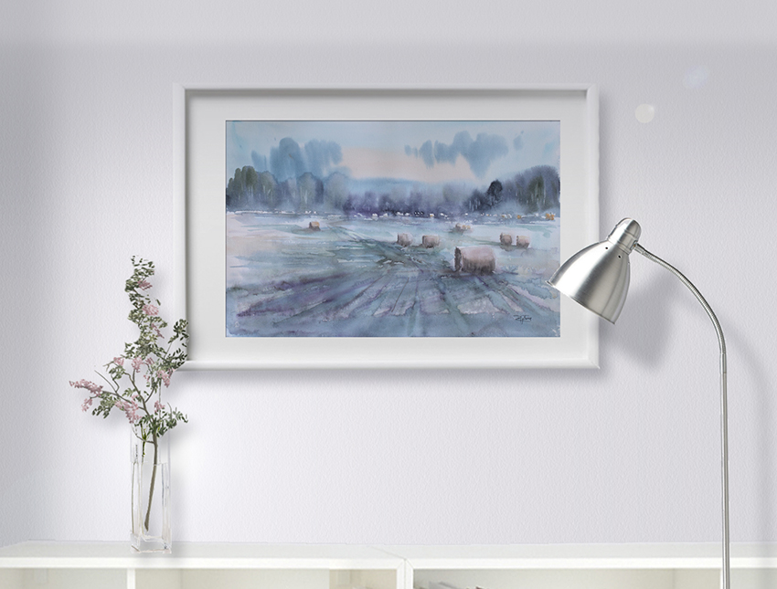 Painting in the interior: Hayfield - Artwork by Ekaterina Gubina