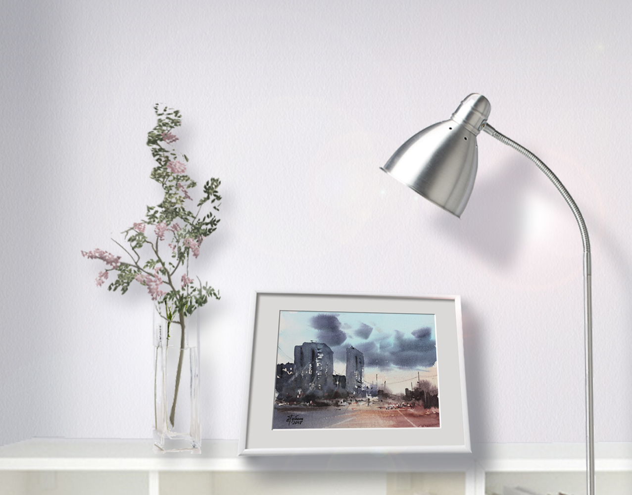 Painting in the interior: Evening city