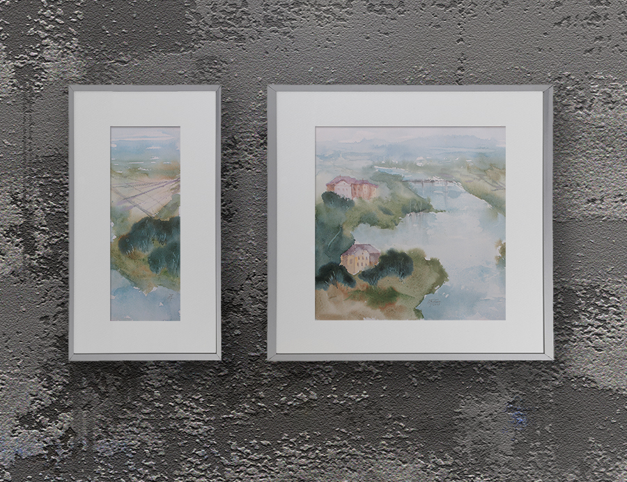 Painting in the interior: Landscape with river #2