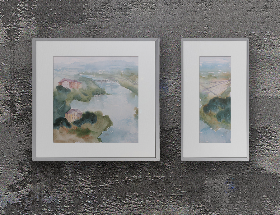 Painting in the interior: Landscape with river #1