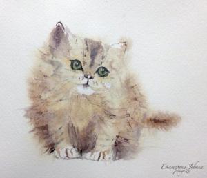 Watercolor: Fluffy ginger kitten