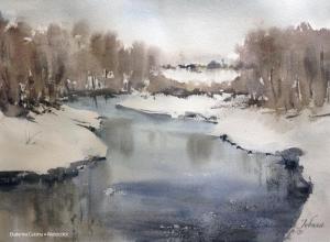 Watercolor: Winter river