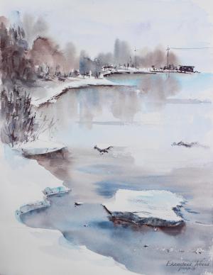 Watercolor: Winter Lake
