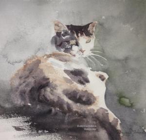 Watercolor: Spring cat