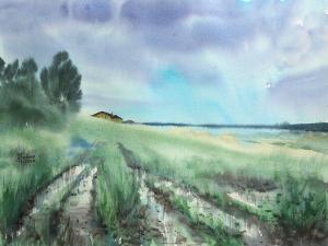 Watercolor: Summer landscape